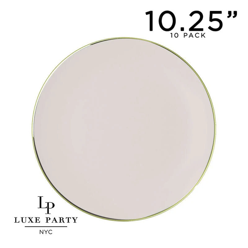 Round Linen and Gold Plastic Plates | 10 Pack