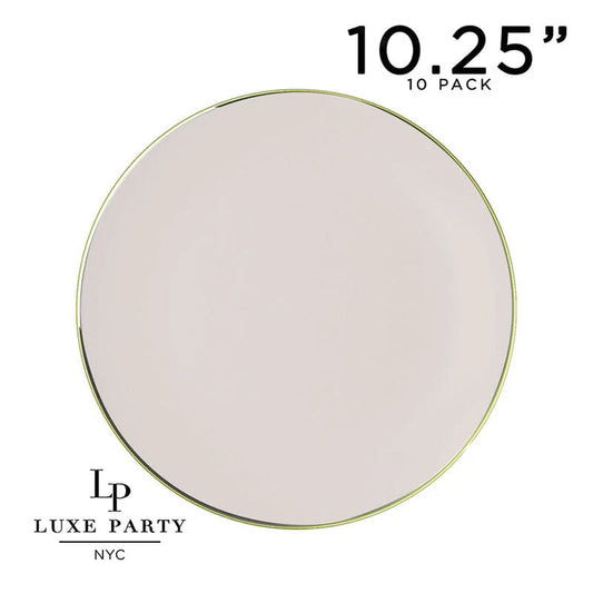 Round Linen and Gold Plastic Plates | 10 Pack