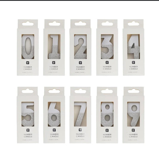 SILVER GLITTER NUMBER CANDLE