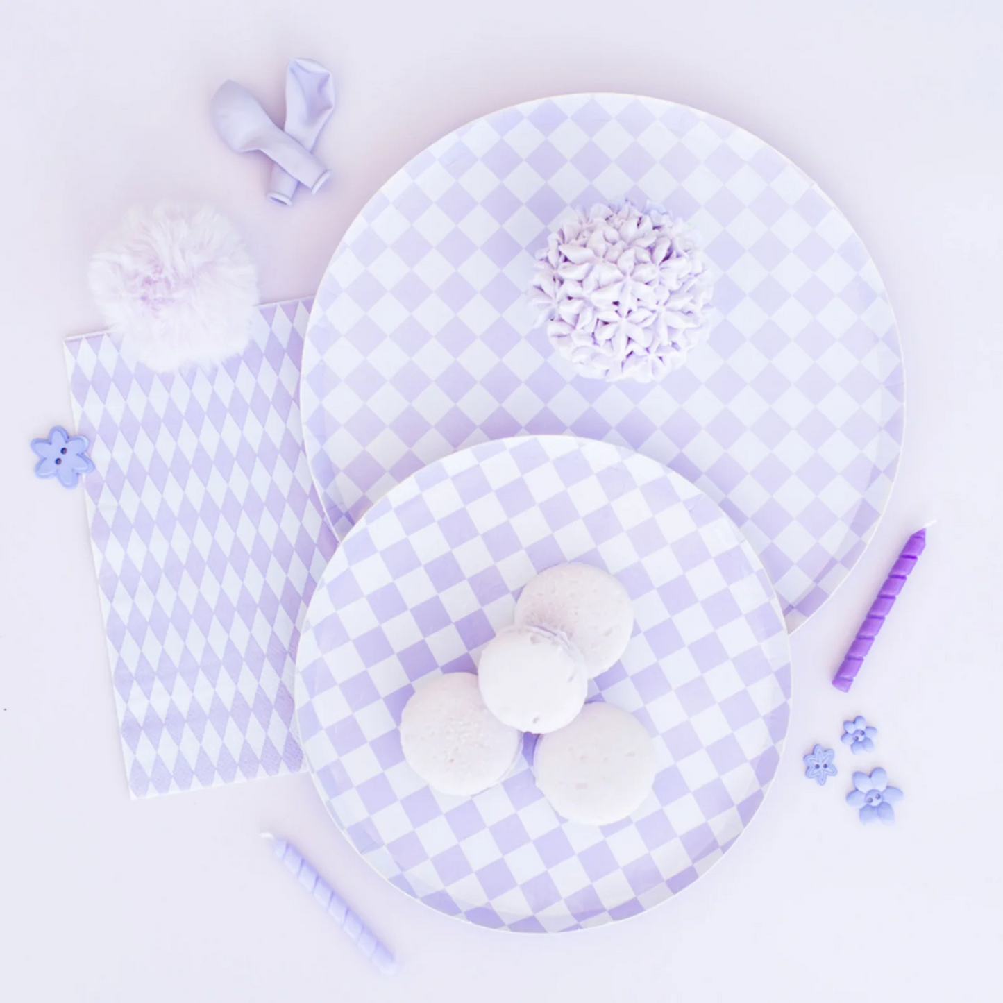 Purple Checkered Dinner Plate