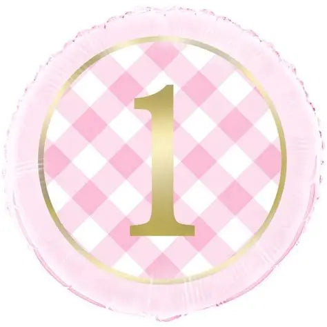 Foil First Birthday Pink Checkard