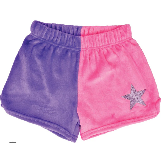 Vivid Violet & Pretty Pink Star Colorblock Plush Shorts