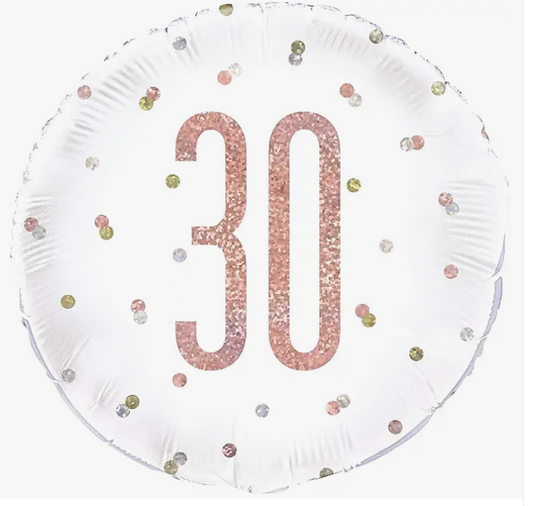 30th white & rose gold birthday balloon