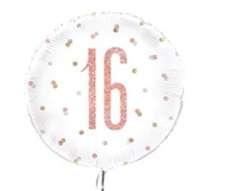 16th white & rose gold Birthday Balloon