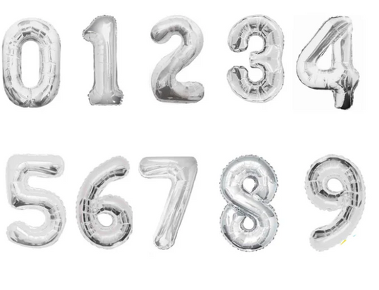 Silver Number Balloons