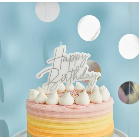 Silver Happy Birthday Wax Candle