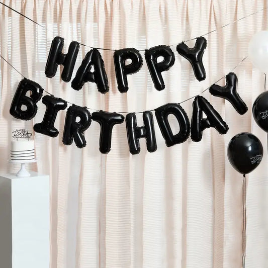 Black 'Happy Birthday' Foil Balloon Garland