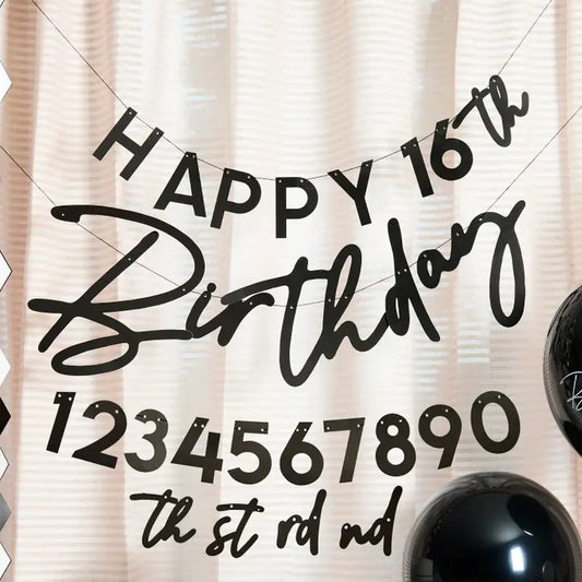 Black 'Happy Birthday' Customisable Card Banner