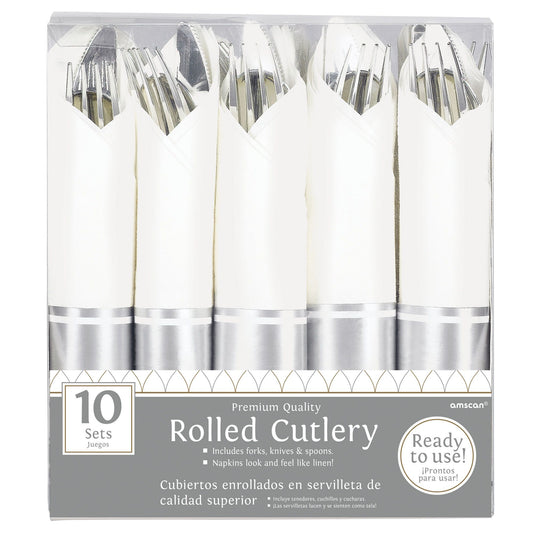 Rolled Cutlery 10 Pack Silver